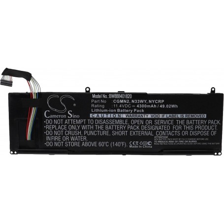 Baterija za Dell 0CGMN2, P19T002, P19T001, P19T, NYCRP, N33WY, CGMN2 - 4300 mAh 11.4V Li-Ion