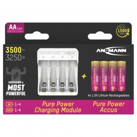 Polnilnik Ansmann Pure Power s 4 priloženimi Li-Ion baterijami tipa AA 3250mAh