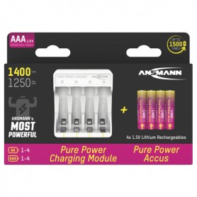 Polnilnik Ansmann Pure Power s 4 priloženimi Li-Ion baterijami tipa AAA 1250mAh