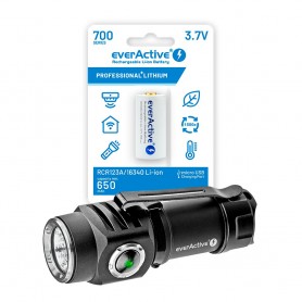 Set ročne LED svetilke everActive FL-50RW Droppy in Li-ion baterije everActive 16340 3,7V 700mAh z mikro USB priključkom