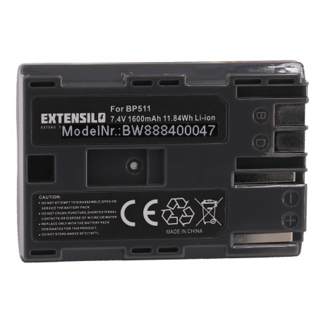 BP-511 Baterija za kamero za Canon EOS 5D, 10D, 20D, 30D, 50D, D30, 300D, PowerShot G1, G2, G3, G5, Pro 1 7.4V 1600mAh